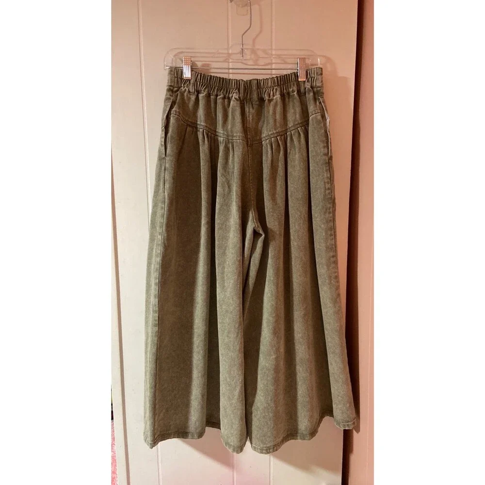 Fantastic Fawn jeans wide leg pants OLIVE green denim pockets pleated dress pant